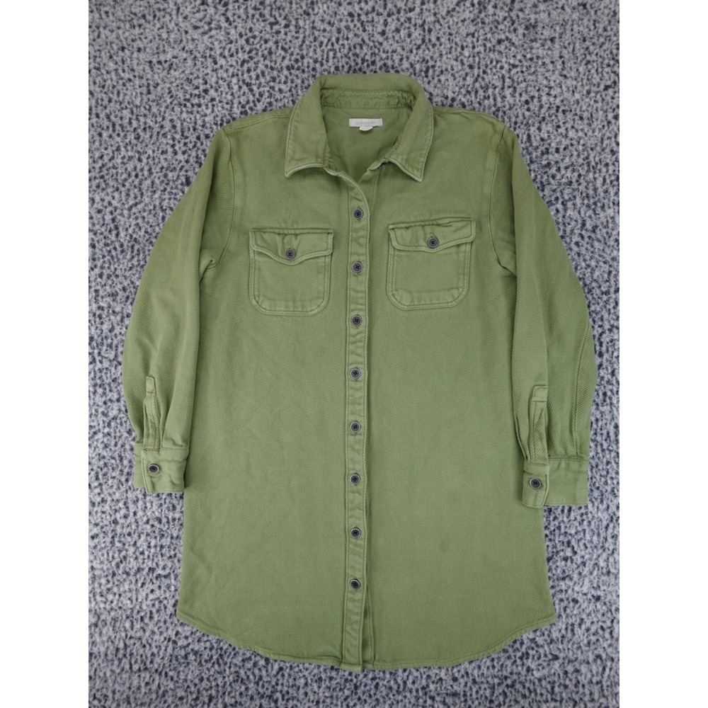 Outerknown Blanket Shirt Dress Womens Medium Green Twill Long Sleeve Button Up